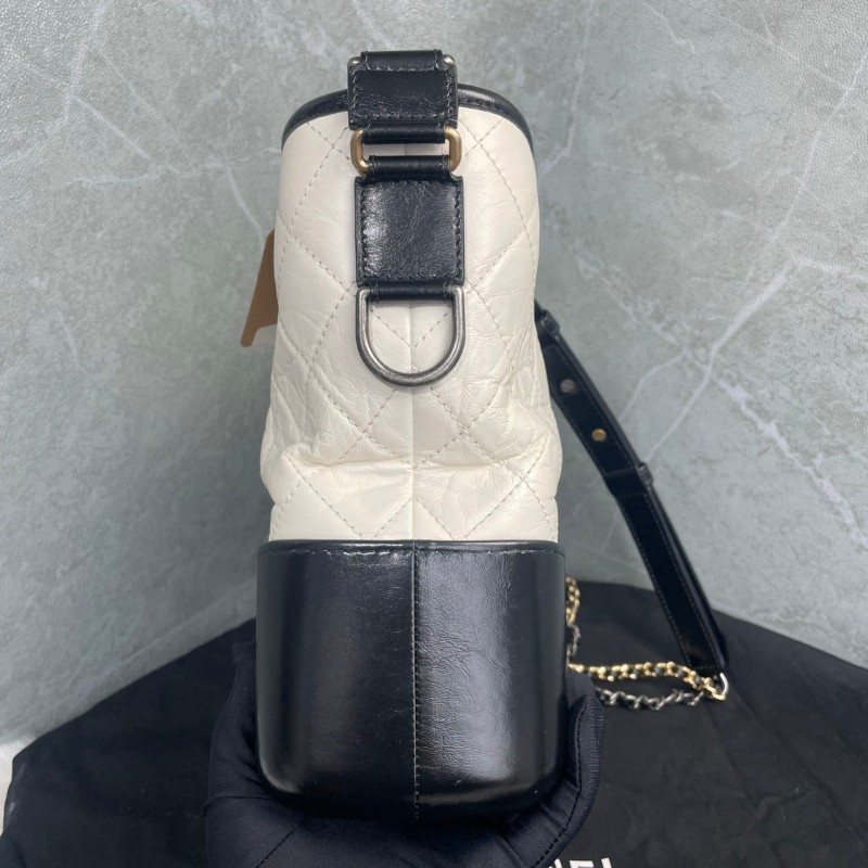 CHANEL 黑白拼色牛皮流浪包 28cm-5