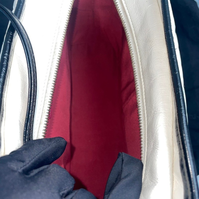 CHANEL 黑白拼色牛皮流浪包 28cm-6