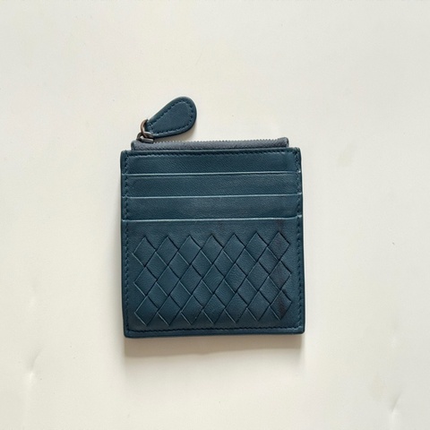 BV 拉鍊零錢包卡夾 湖水藍綠色 bottega venetta