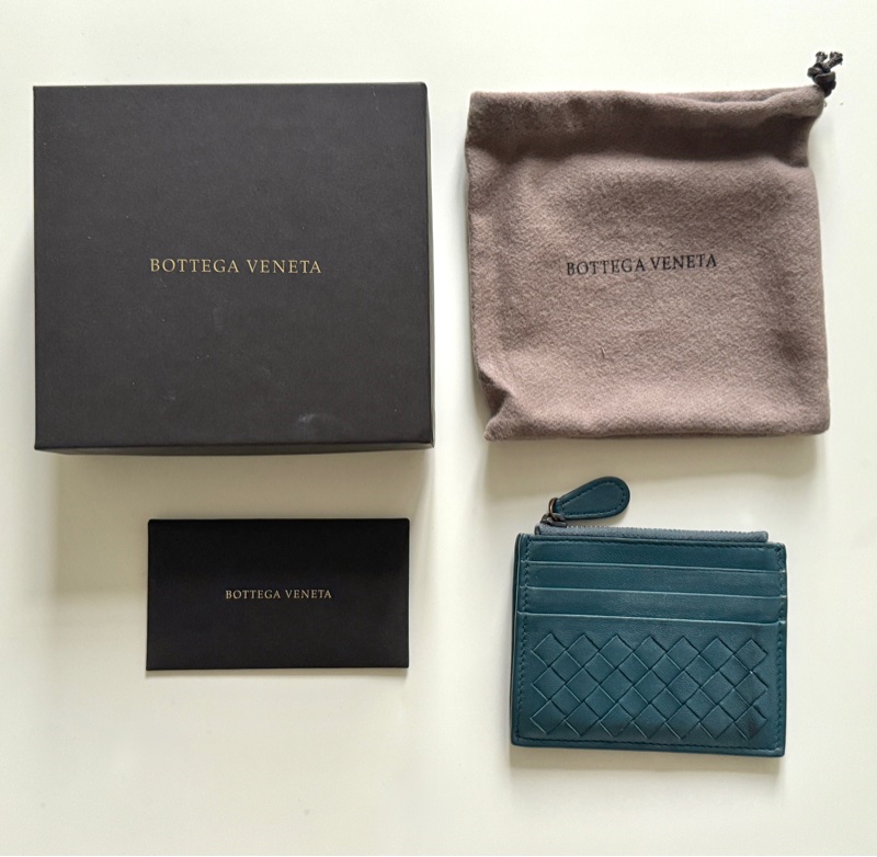 BV 拉鍊零錢包卡夾 湖水藍綠色 bottega venetta-1