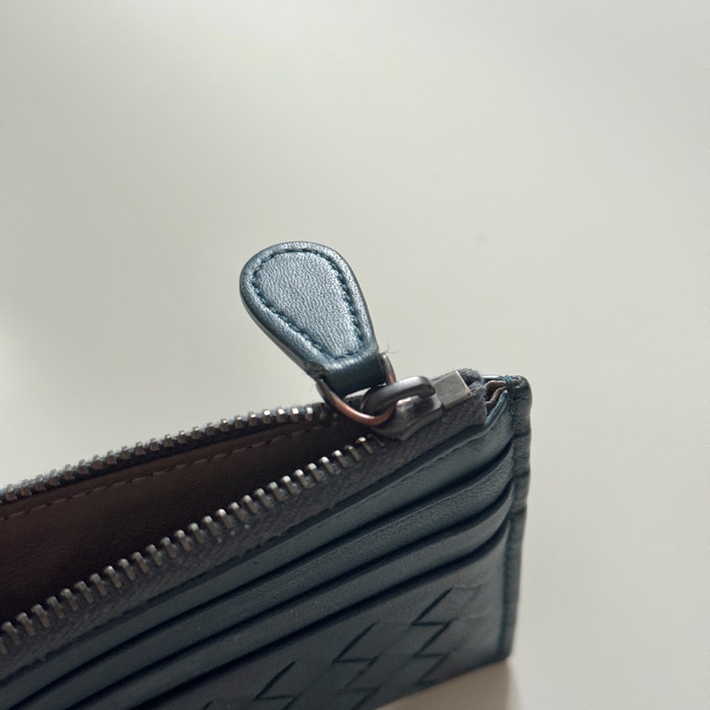 BV 拉鍊零錢包卡夾 湖水藍綠色 bottega venetta-5