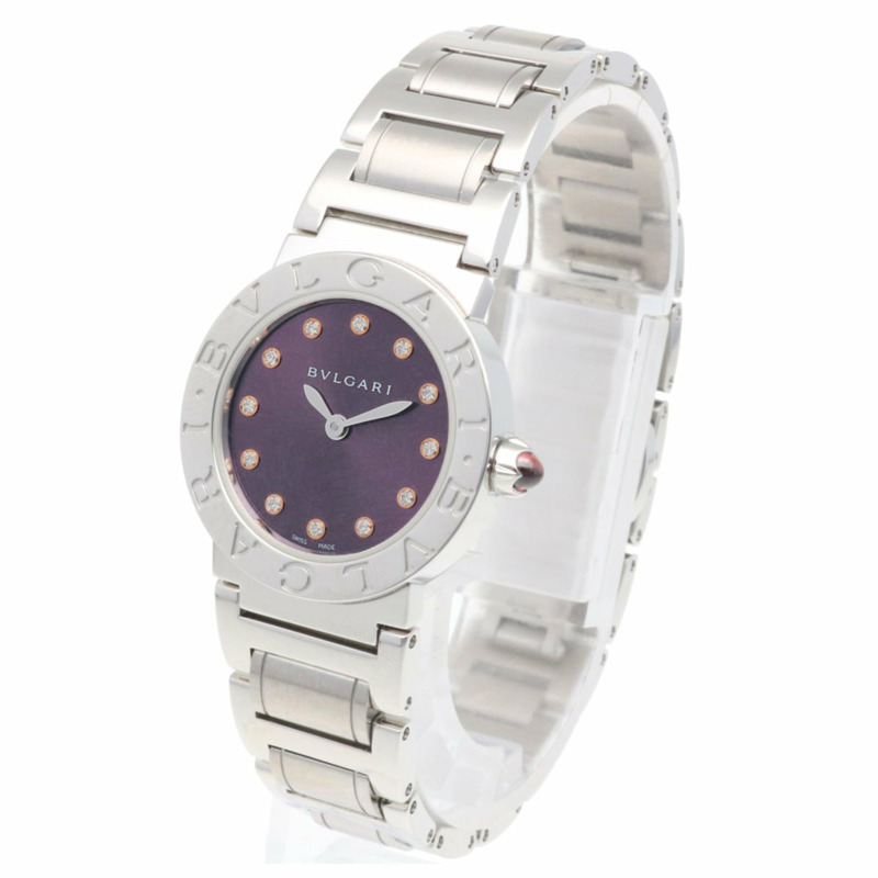 寶格麗 BBL26S 女士精鋼石英腕錶，拋光，二手，鑲嵌 12 顆鑽石-2