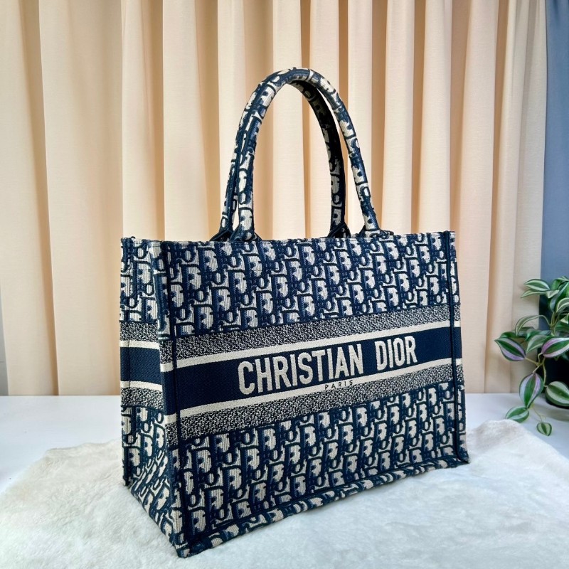 DIOR 老花滿印大容量 36cm刺繡托特包手提包牛仔藍色-2