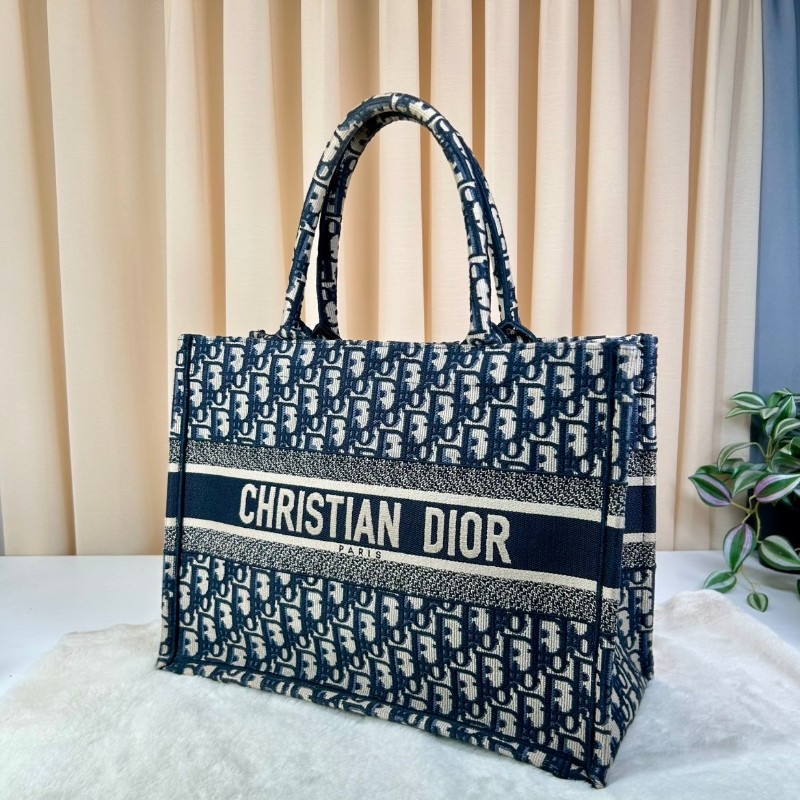 DIOR 老花滿印大容量 36cm刺繡托特包手提包牛仔藍色-3