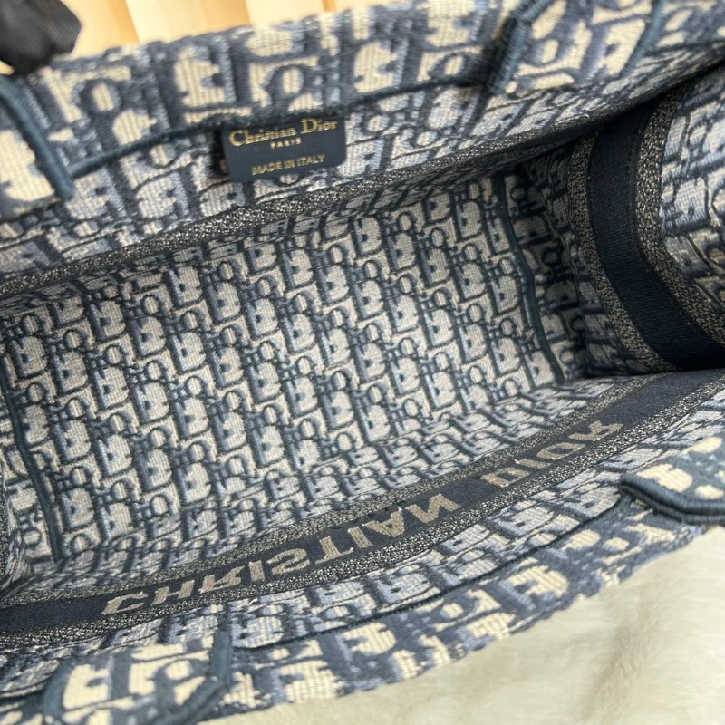 DIOR 老花滿印大容量 36cm刺繡托特包手提包牛仔藍色-5