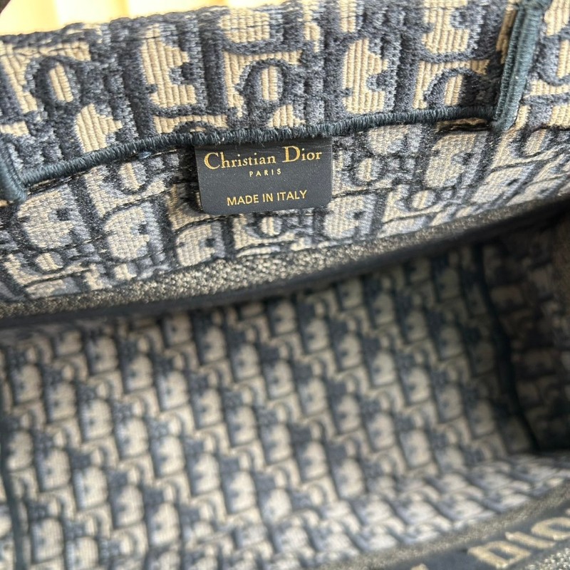 DIOR 老花滿印大容量 36cm刺繡托特包手提包牛仔藍色-6