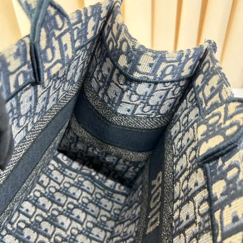 DIOR 老花滿印大容量 36cm刺繡托特包手提包牛仔藍色-7