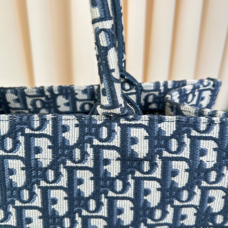 DIOR 老花滿印大容量 36cm刺繡托特包手提包牛仔藍色-9