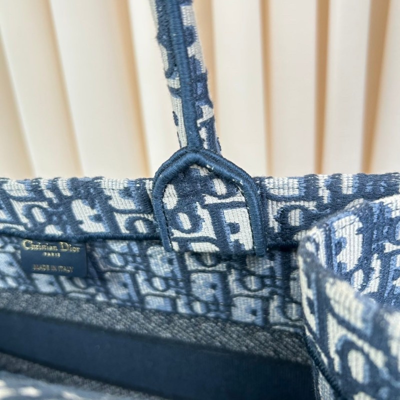 DIOR 老花滿印大容量 36cm刺繡托特包手提包牛仔藍色-10
