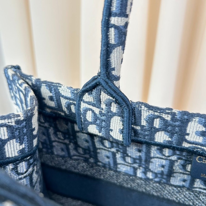 DIOR 老花滿印大容量 36cm刺繡托特包手提包牛仔藍色-11