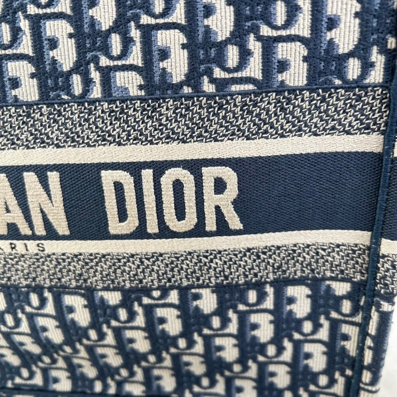 DIOR 老花滿印大容量 36cm刺繡托特包手提包牛仔藍色-13