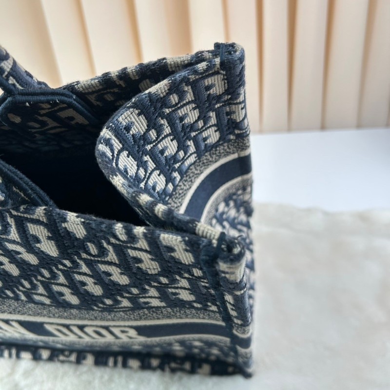 DIOR 老花滿印大容量 36cm刺繡托特包手提包牛仔藍色-14