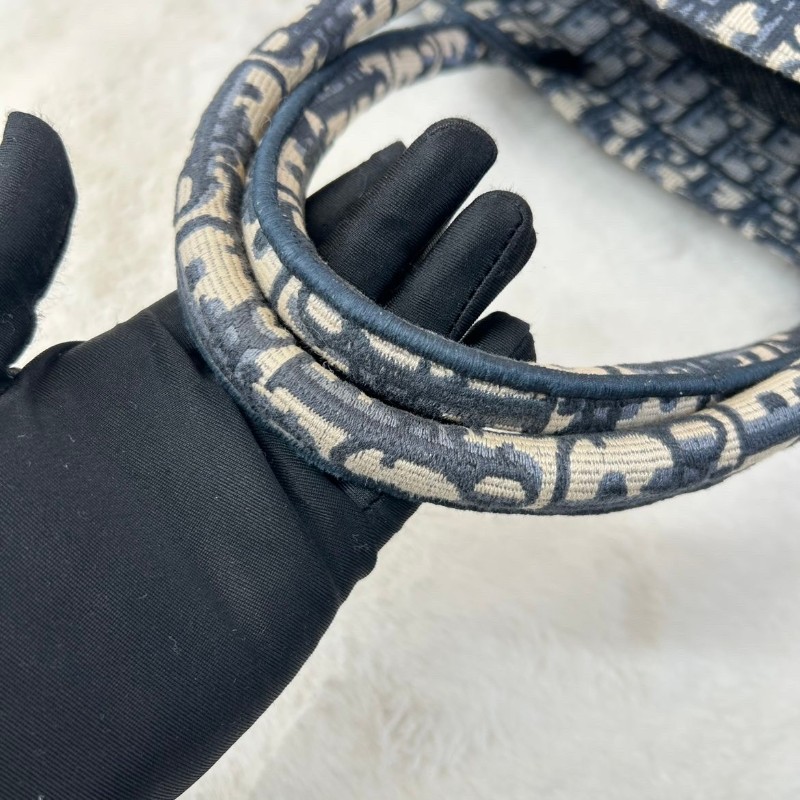 DIOR 老花滿印大容量 36cm刺繡托特包手提包牛仔藍色-15