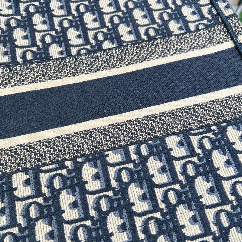 DIOR 老花滿印大容量 36cm刺繡托特包手提包牛仔藍色-16