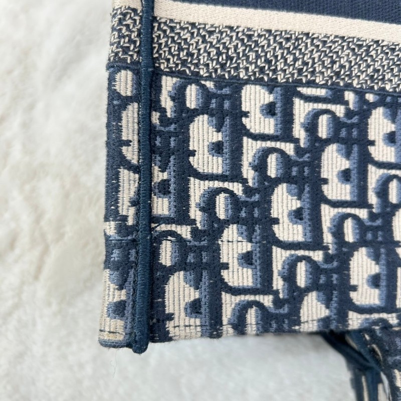 DIOR 老花滿印大容量 36cm刺繡托特包手提包牛仔藍色-21