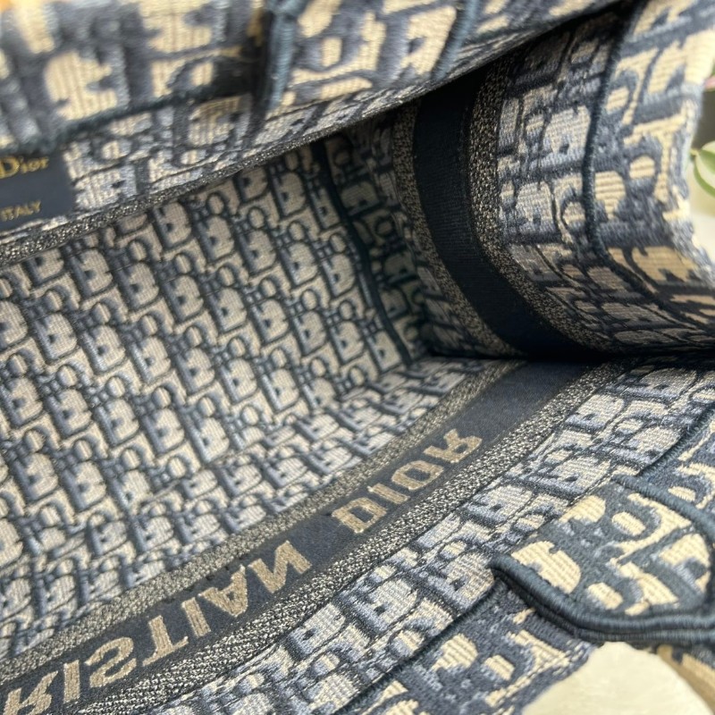 DIOR 老花滿印大容量 36cm刺繡托特包手提包牛仔藍色-22