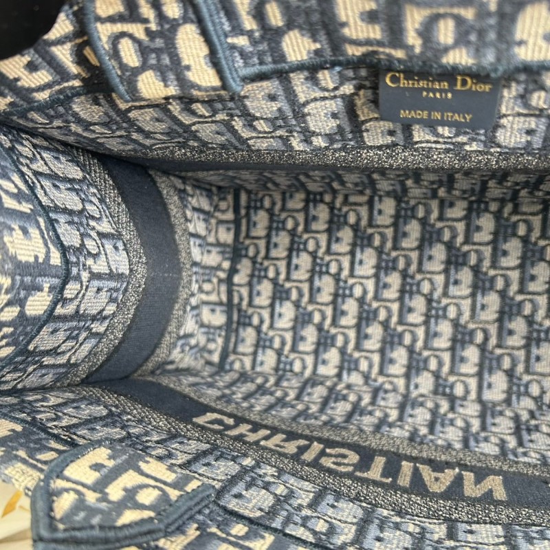 DIOR 老花滿印大容量 36cm刺繡托特包手提包牛仔藍色-23