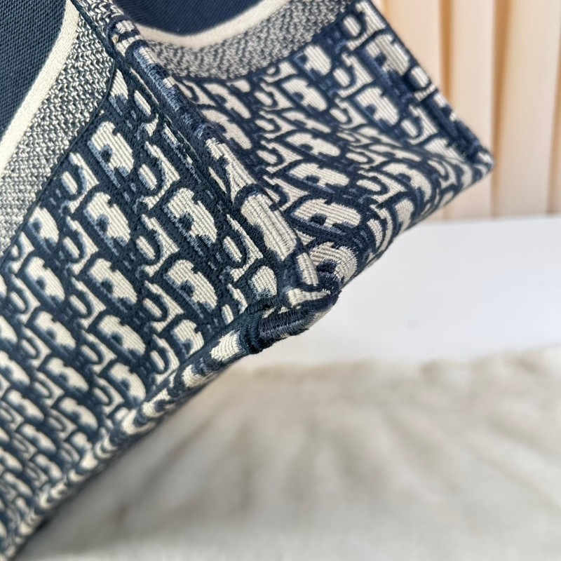 DIOR 老花滿印大容量 36cm刺繡托特包手提包牛仔藍色-28