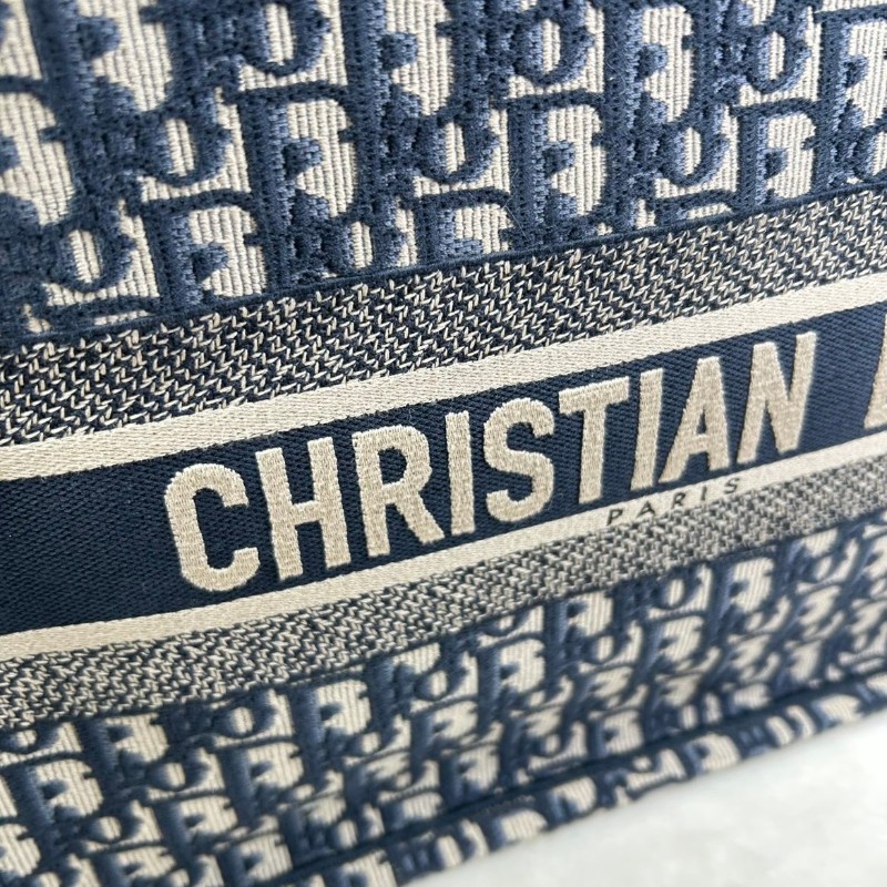 DIOR 老花滿印大容量 36cm刺繡托特包手提包牛仔藍色-29