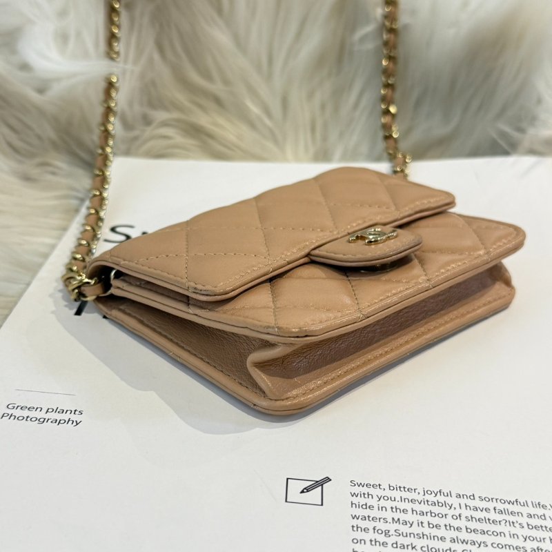 香奈兒 奶茶金釦CF MINI鍊包-3