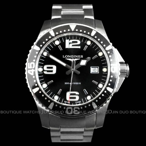 金鐸精品~W891 LONGINES 浪琴 深海征服者39mm黑色面盤石英男用潛水腕錶