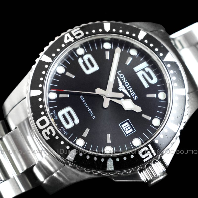 金鐸精品~W891 LONGINES 浪琴 深海征服者39mm黑色面盤石英男用潛水腕錶-5