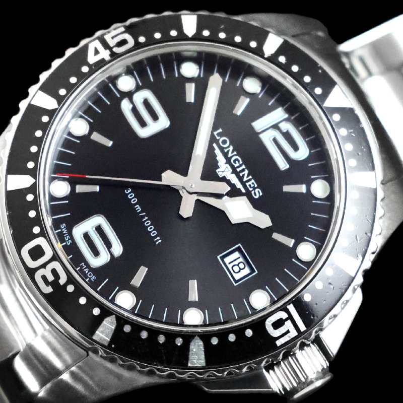 金鐸精品~W891 LONGINES 浪琴 深海征服者39mm黑色面盤石英男用潛水腕錶-6