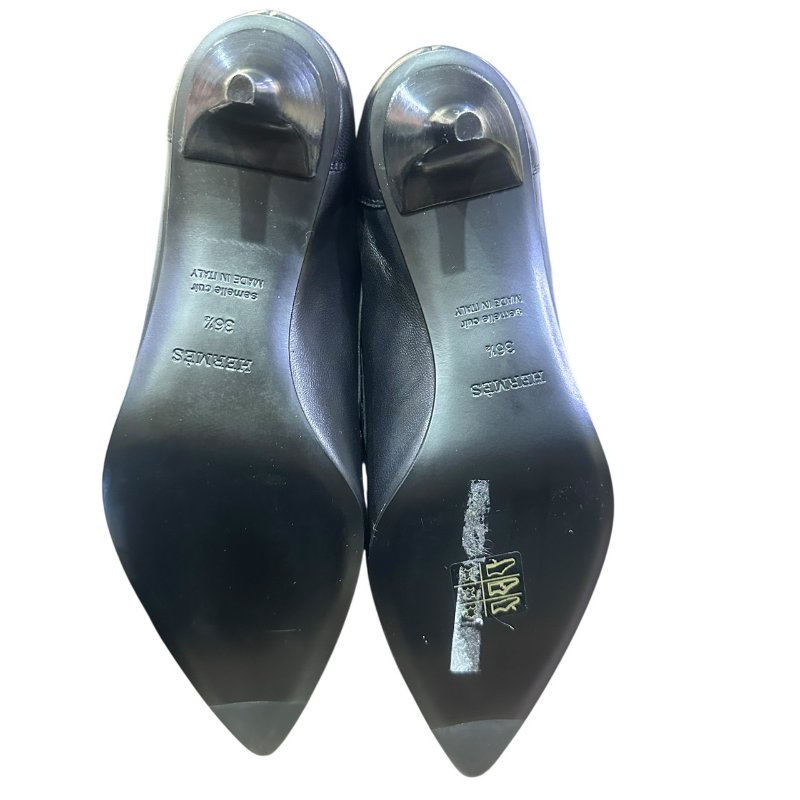 【美收精品】HERMES 黑色皮革肩頭跟鞋 4-673-6