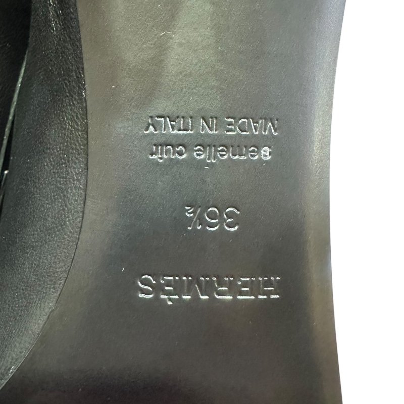 【美收精品】HERMES 黑色皮革肩頭跟鞋 4-673-7