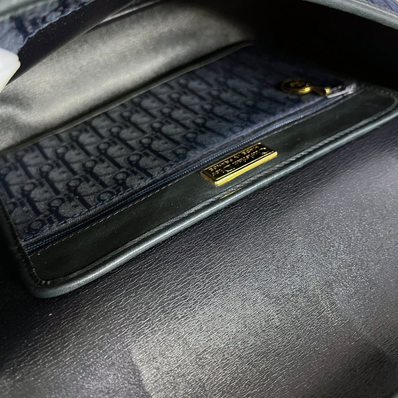 Dior 老花深藍帆布 x 皮革單肩包-10