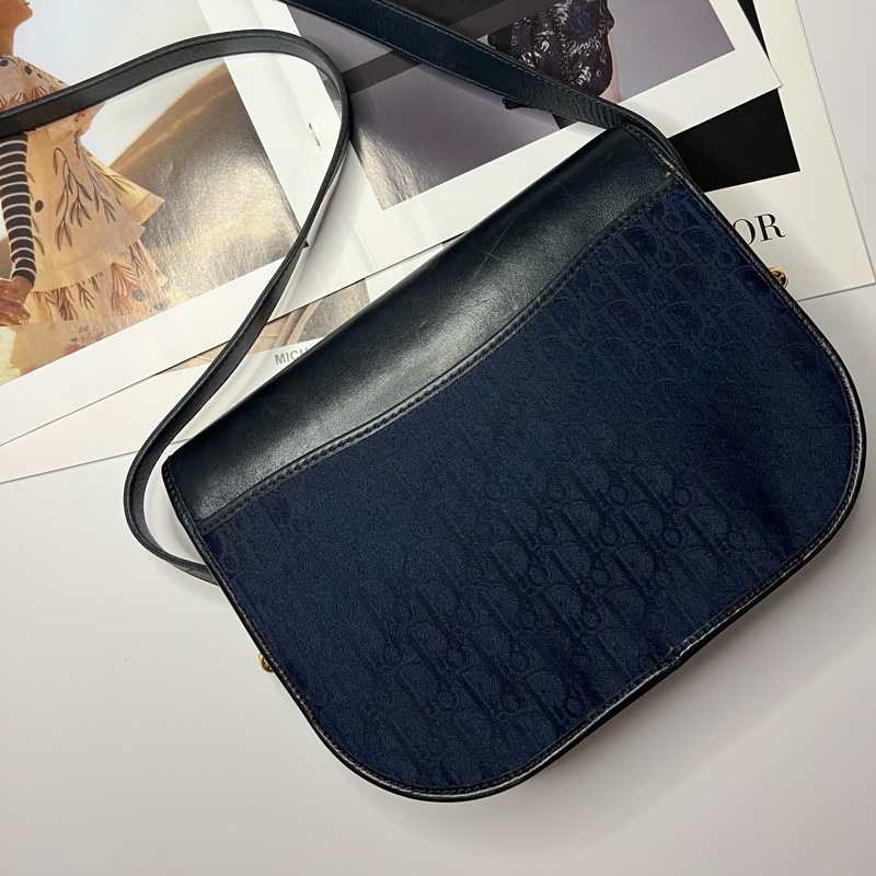 Dior 老花深藍帆布 x 皮革單肩包-8