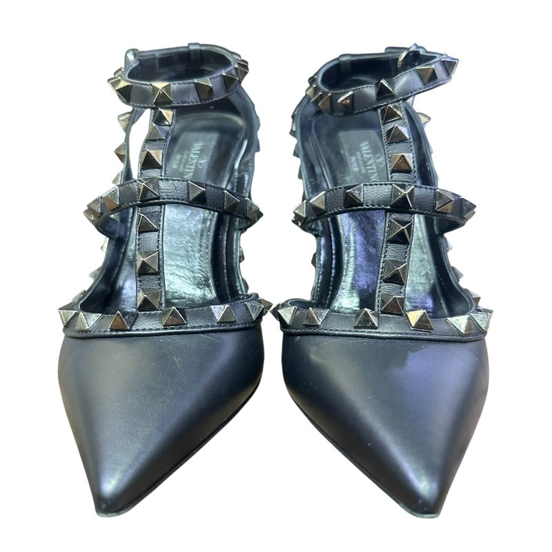 【美收精品】VALENTINO黑色鉚釘尖頭細根鞋 4-667-1