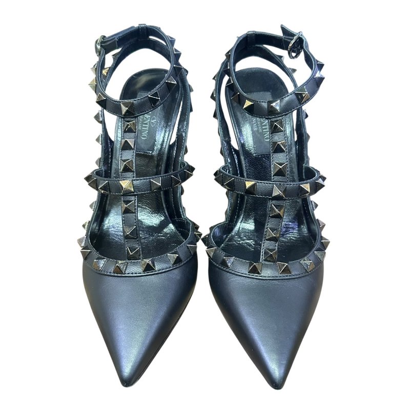 【美收精品】VALENTINO黑色鉚釘尖頭細根鞋 4-667-2