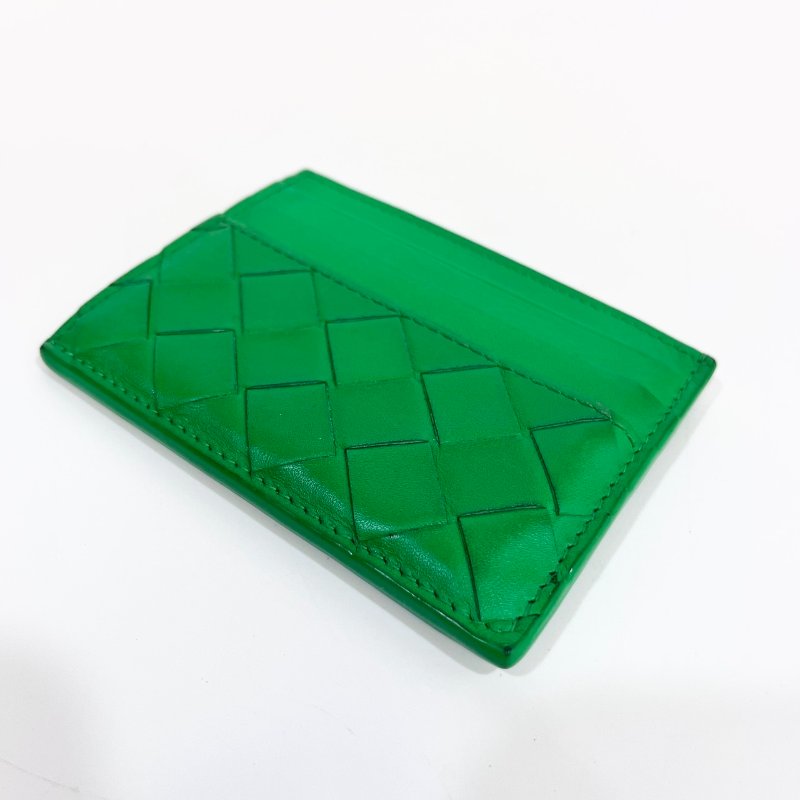 BV綠色牛皮編織卡包749449-7