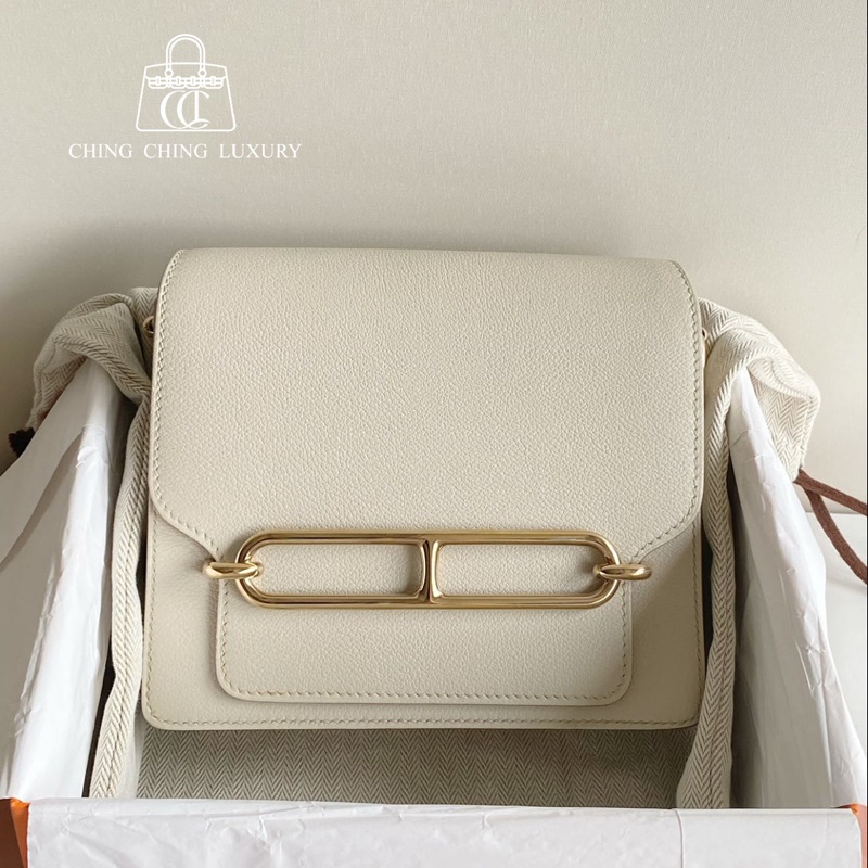 🌈Hermes🧡Mini Roulis 19🧡8L冰川白淡金扣🌈99新🌟evercolor皮🌟Stamp B🌟-0