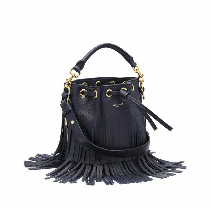 SAINT LAURENT Emmanuel Fringe 水桶包 深藍色 357603 BOO0J 4147-4