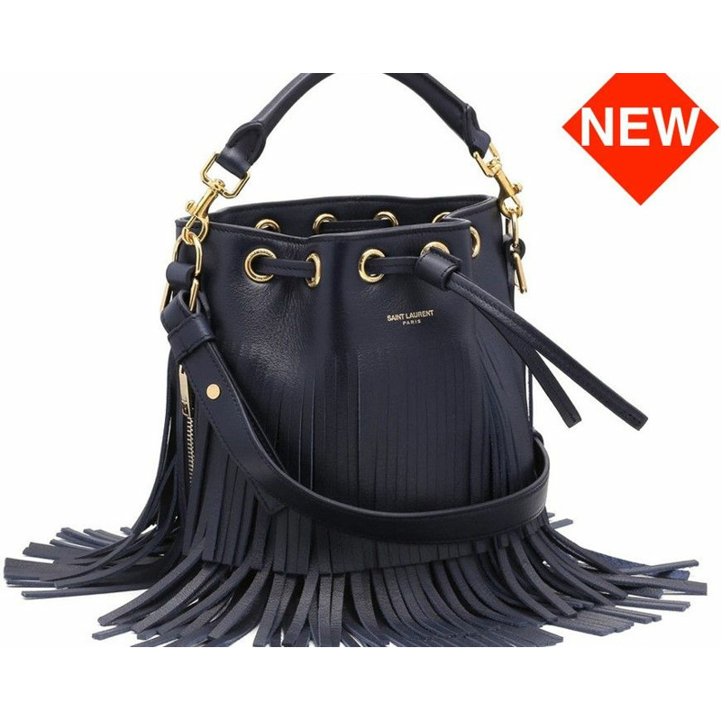 SAINT LAURENT Emmanuel Fringe 水桶包 深藍色 357603 BOO0J 4147-0