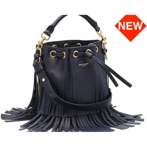 SAINT LAURENT Emmanuel Fringe 水桶包 深藍色 357603 BOO0J 4147