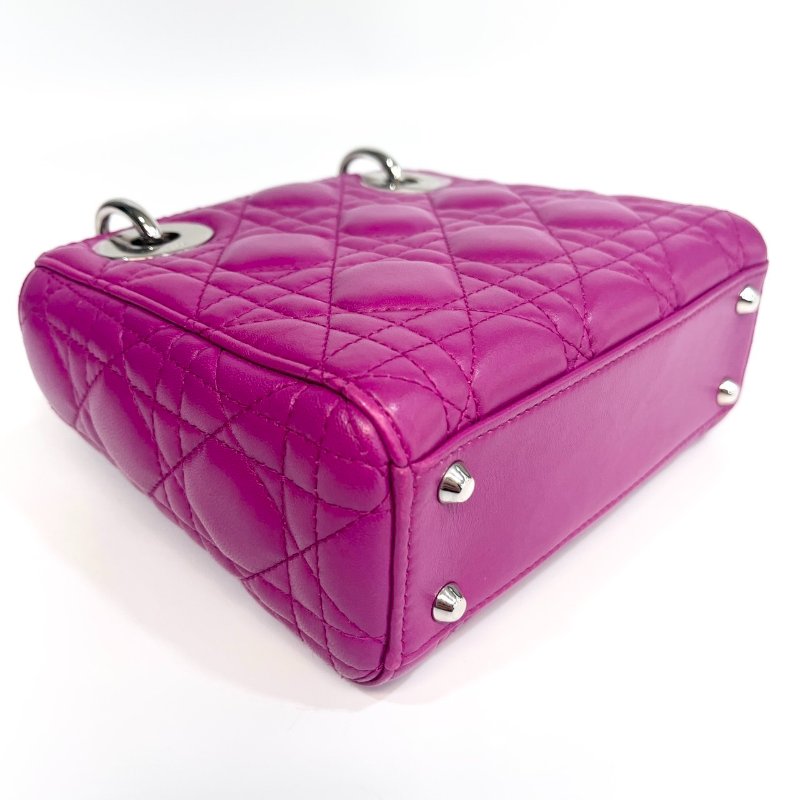 DIOR玫紅色3格銀釦Mini Lady Dior黛妃包-17