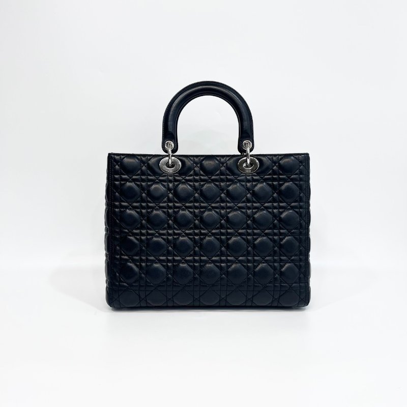 DIOR黑色羊皮銀釦Lady Dior Large7格黛妃包-1