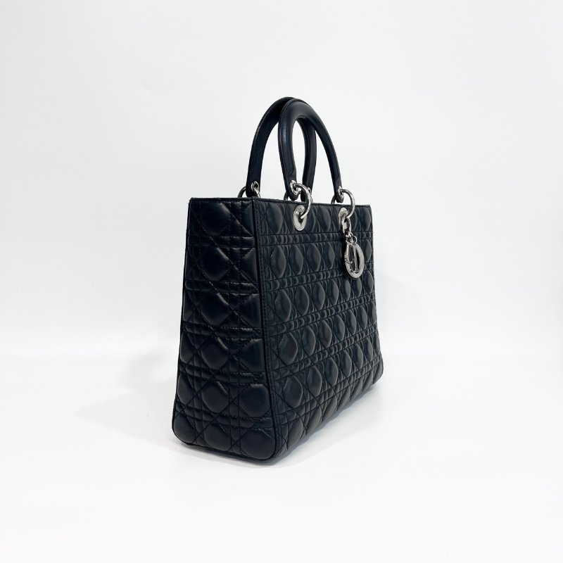 DIOR黑色羊皮銀釦Lady Dior Large7格黛妃包-2