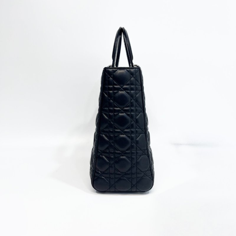 DIOR黑色羊皮銀釦Lady Dior Large7格黛妃包-5