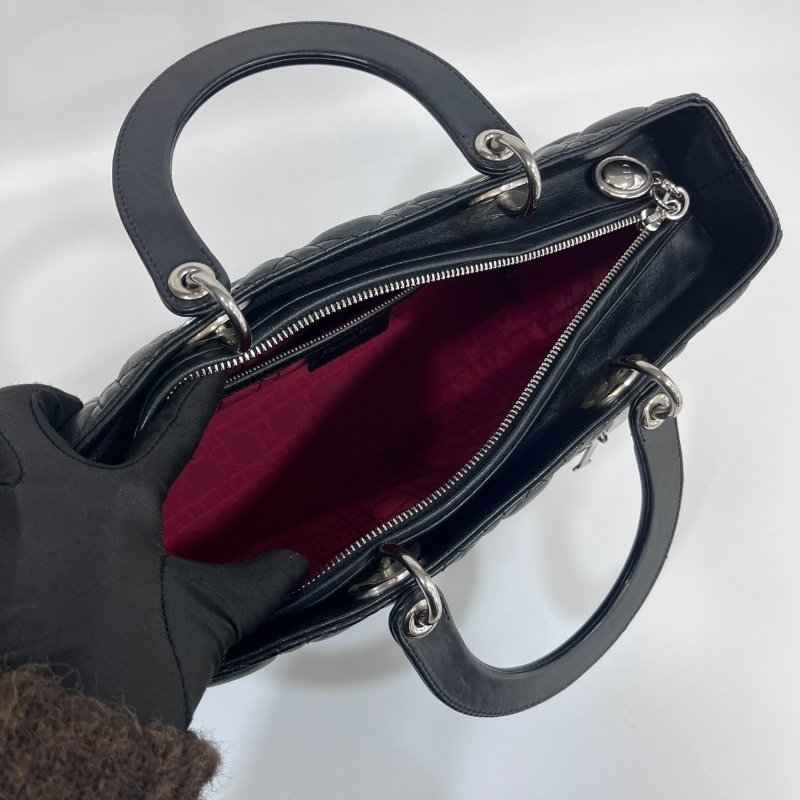 DIOR黑色羊皮銀釦Lady Dior Large7格黛妃包-8