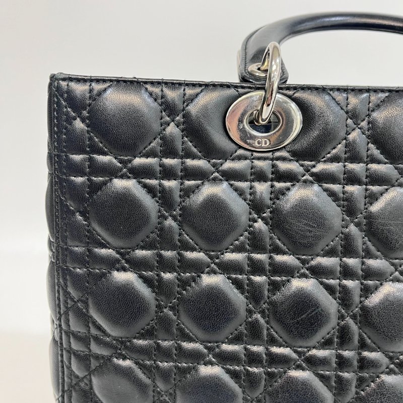 DIOR黑色羊皮銀釦Lady Dior Large7格黛妃包-12