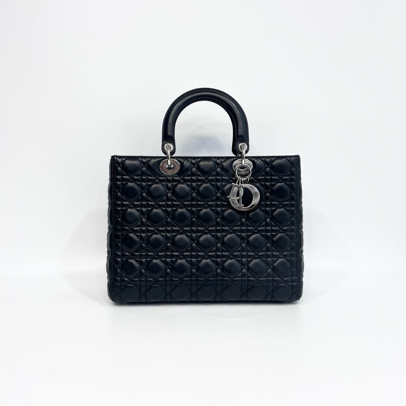 🖤迪奧Vintage黛妃DIOR黑色羊皮銀釦Lady Dior Large大號7格黛妃包-4