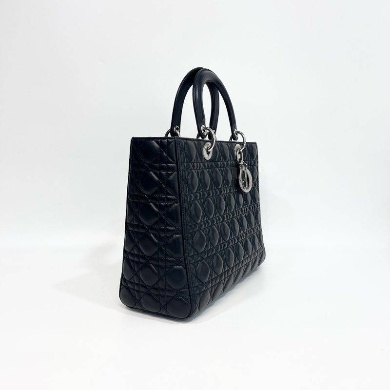 🖤迪奧Vintage黛妃DIOR黑色羊皮銀釦Lady Dior Large大號7格黛妃包-5