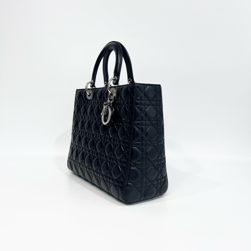 🖤迪奧Vintage黛妃DIOR黑色羊皮銀釦Lady Dior Large大號7格黛妃包-6
