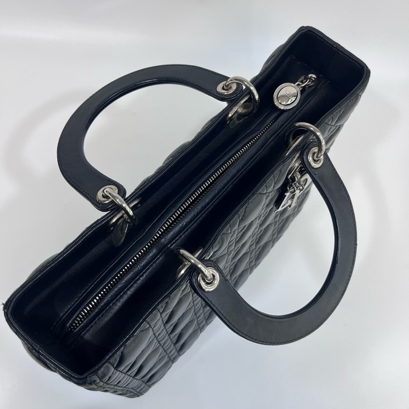 🖤迪奧Vintage黛妃DIOR黑色羊皮銀釦Lady Dior Large大號7格黛妃包-9