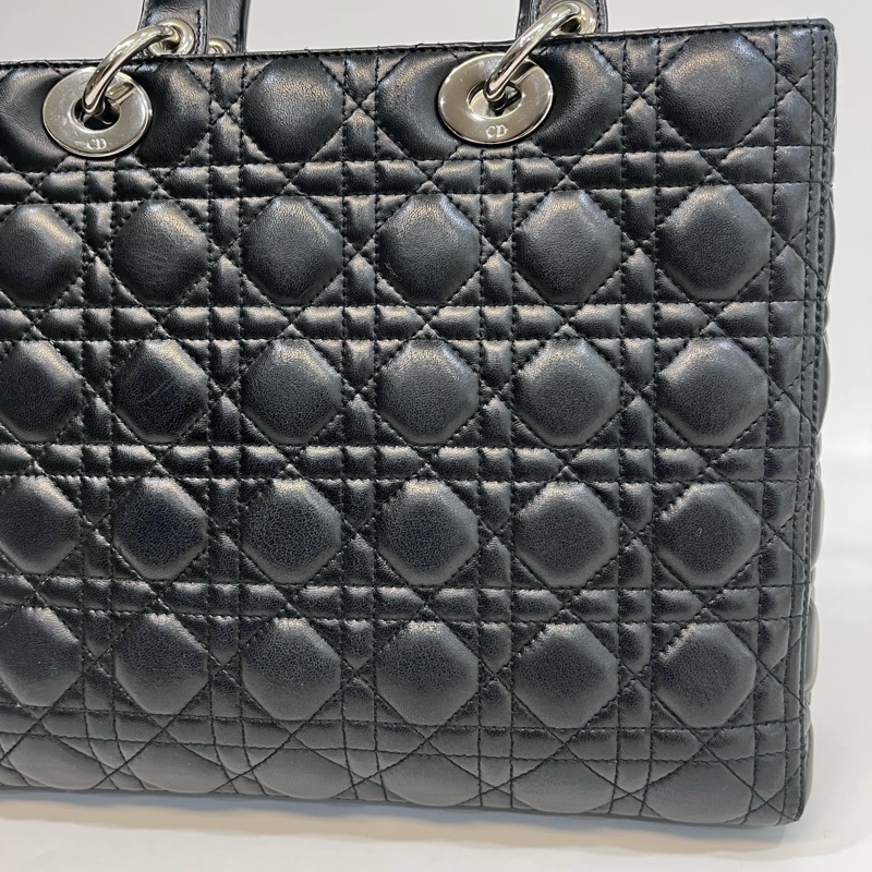 🖤迪奧Vintage黛妃DIOR黑色羊皮銀釦Lady Dior Large大號7格黛妃包-12