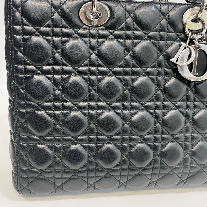 🖤迪奧Vintage黛妃DIOR黑色羊皮銀釦Lady Dior Large大號7格黛妃包-13